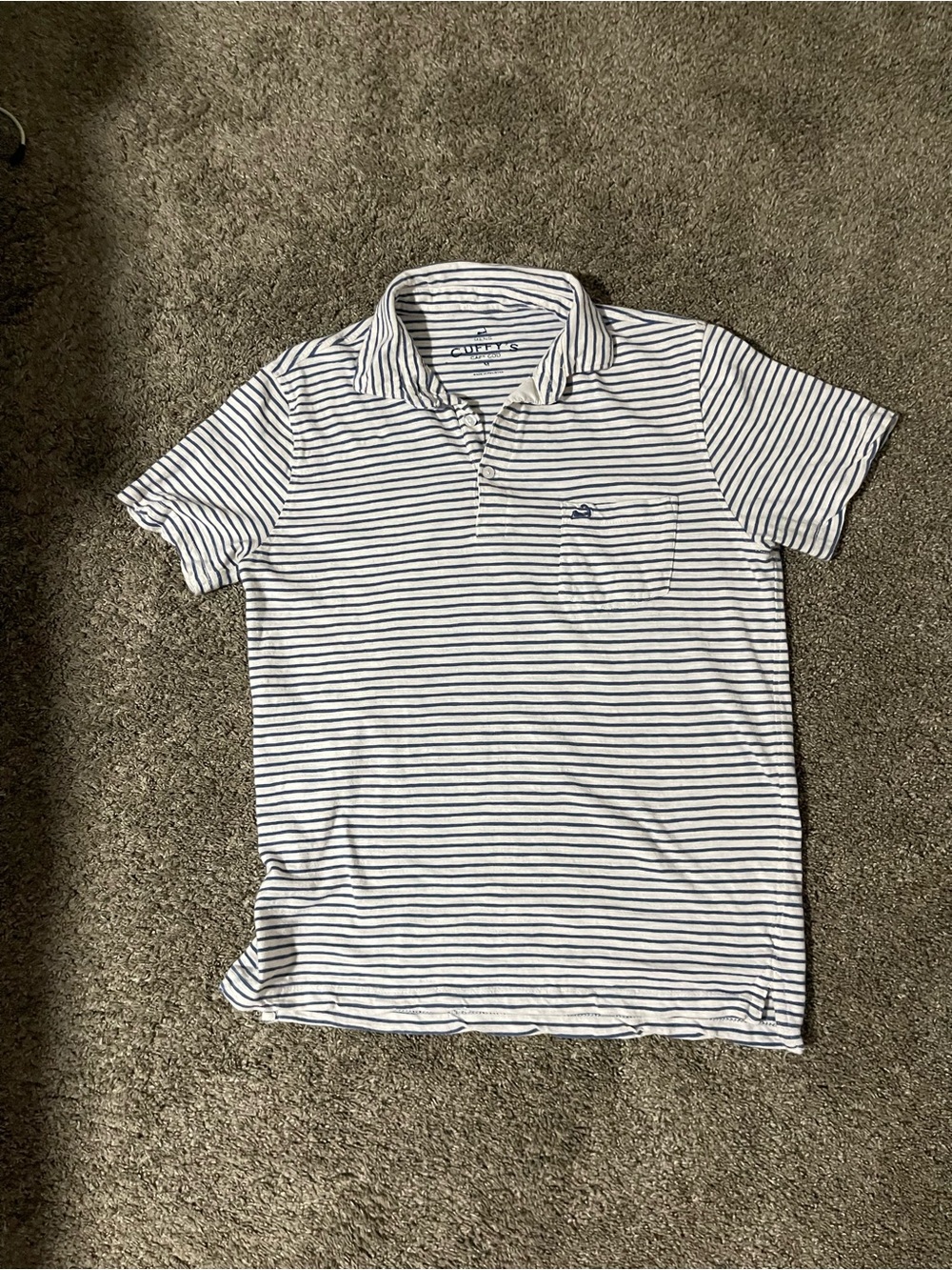 Cuffys Men’s White and Navy Striped Polo